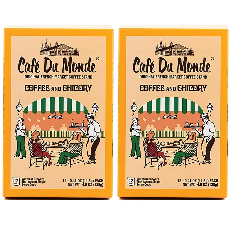 Cafe Du Monde coffee chicory pods packaging ready for convenient mornings.