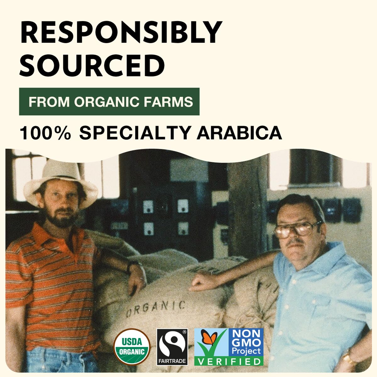 Cafe Altura Arabica beans closeup emphasizes smooth, balanced taste.
