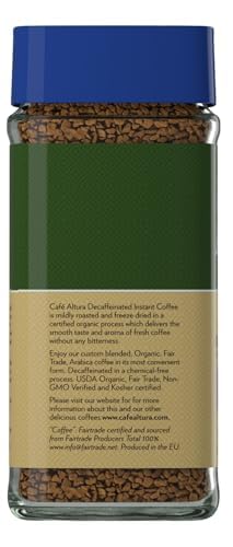 Cafe Altura Decaf aroma closeup with beans highlights premium Arabica