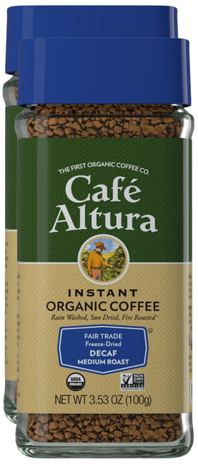 Cafe Altura Decaf freeze-dried jar front showing convenient instant coffee for quick mornings