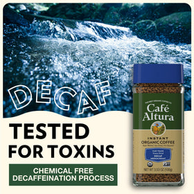 Cafe Altura Decaf organic certifications label confirms organic Non-GMO and Fair Trade