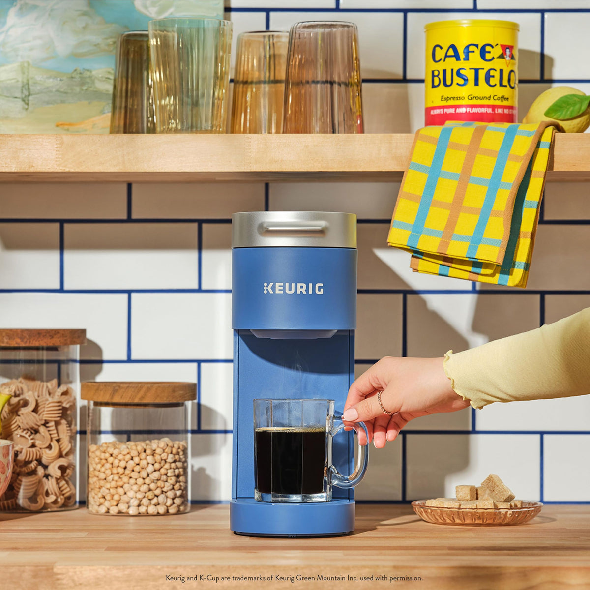 Cafe Bustelo brewed coffee in a mug with smoky aroma.