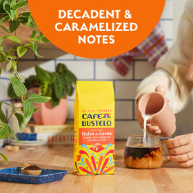 Cafe Bustelo Dulce de Leche packaging front showing six bags