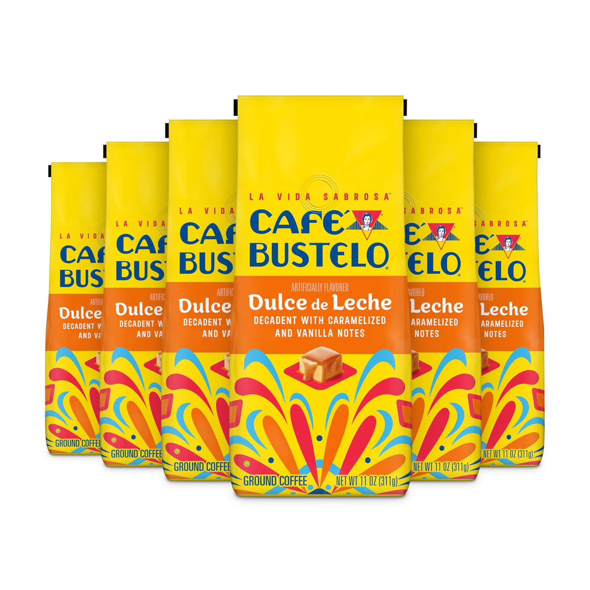 Cafe Bustelo Dulce de Leche ground coffee 6-pack for bold, versatile brewing