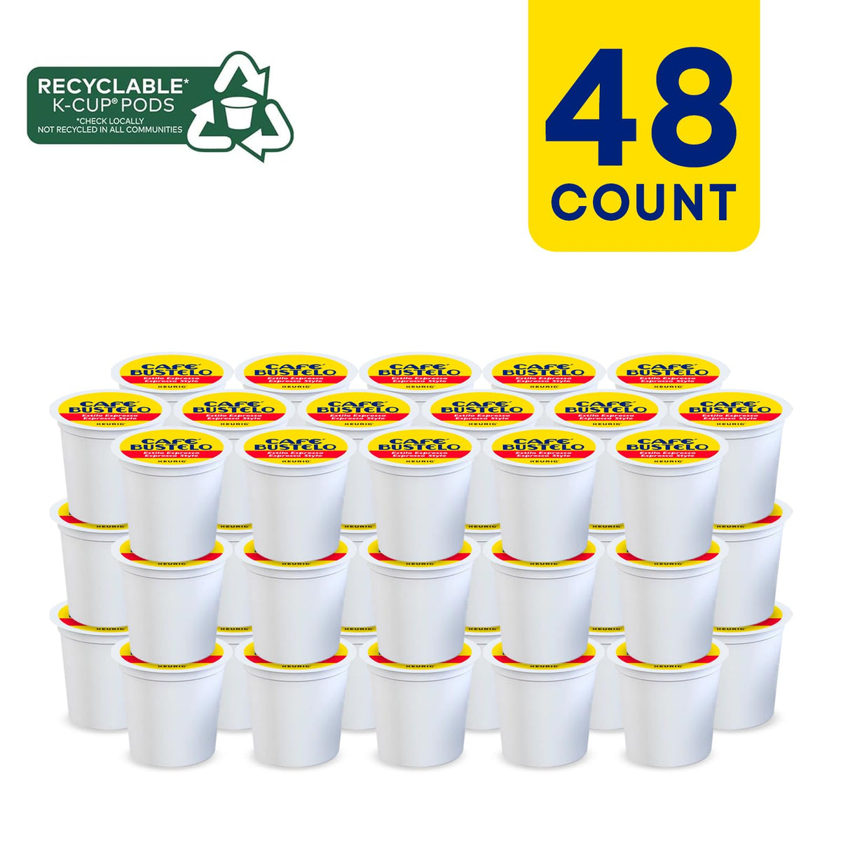 Cafe Bustelo espresso roast K-Cup packs close-up highlighting packaging and aroma potential.