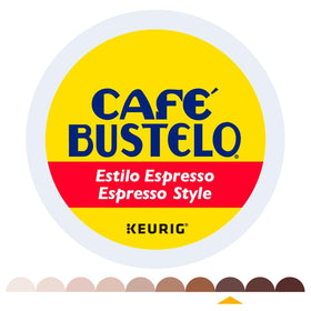 Cafe Bustelo espresso roast K-Cup packs on display for busy mornings and convenience.