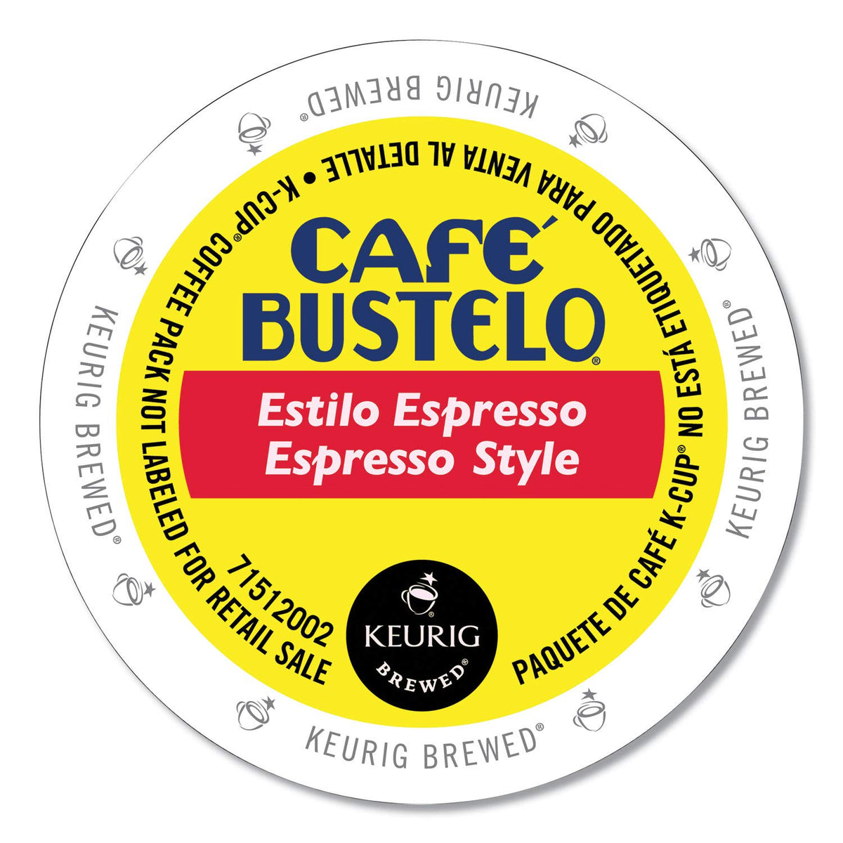 Cafe Bustelo espresso-style K-Cup pods for Keurig brewers with bold aroma and rich flavor.