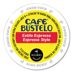 Cafe Bustelo espresso-style K-Cup pods for Keurig brewers with bold aroma and rich flavor.