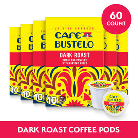 Cafe Bustelo K-Cup compatible pods for fast Keurig brewing.