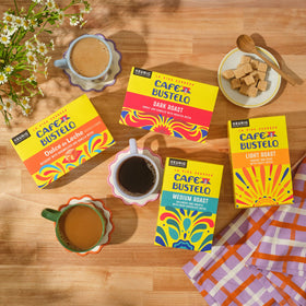 Cafe Bustelo light roast pods ready for hot coffee in minutes.
