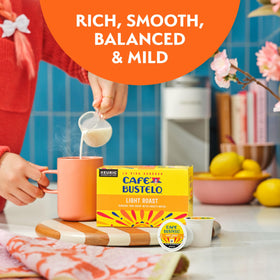 Cafe Bustelo light roast pods on a shelf reflect Latin heritage and reliability.
