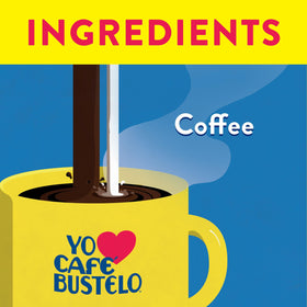 Steaming cup reveals deep aroma and crema-ready richness from Cafe Bustelo