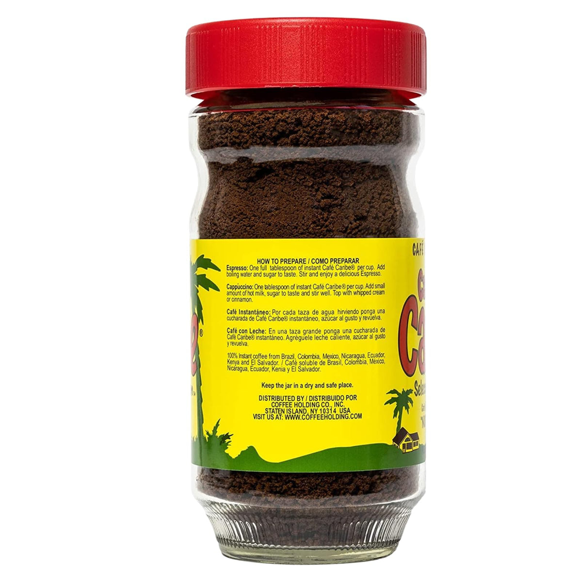 Cafe Caribe instant espresso cup-ready with Latino flavor for quick mornings.
