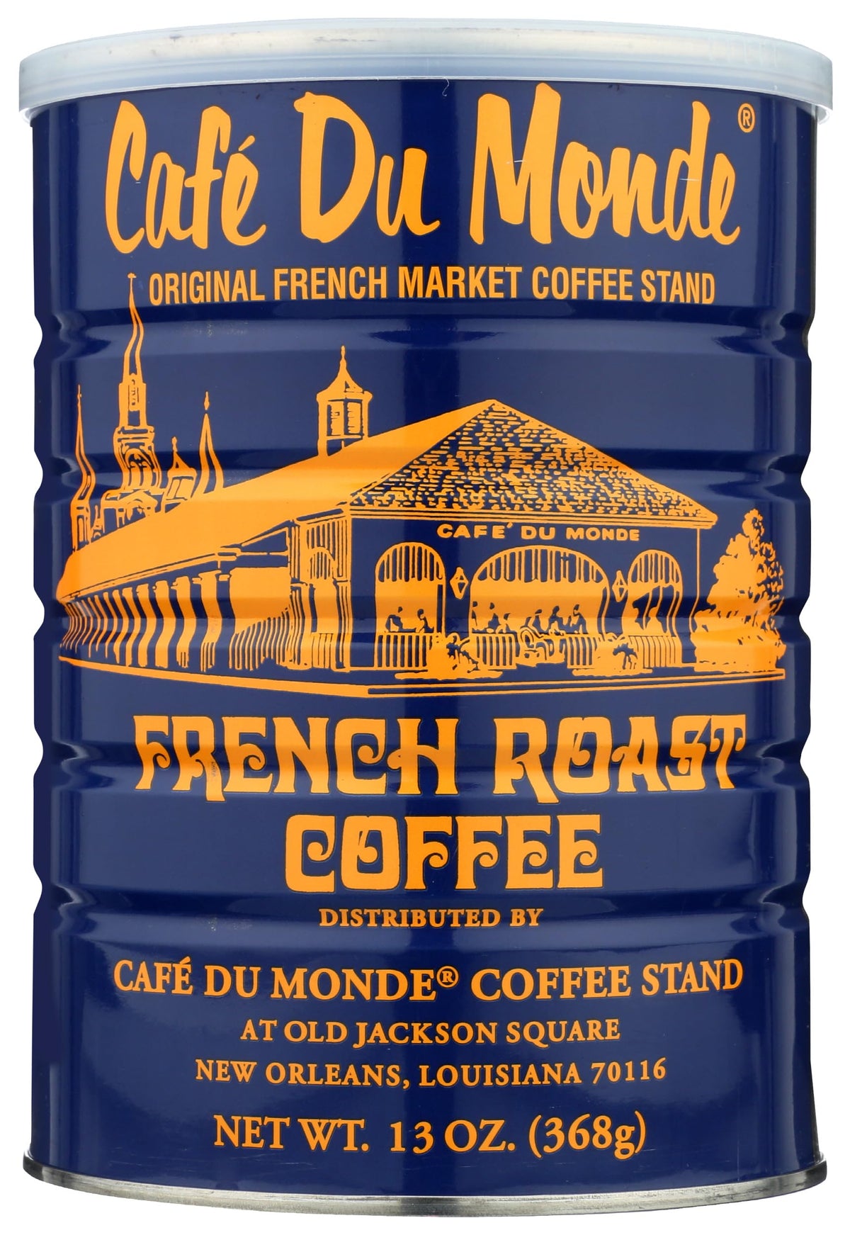 Cafe Du Monde French Roast coffee bag showing 100% Arabica beans for a rich morning brew