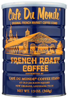 Cafe Du Monde French Roast coffee bag showing 100% Arabica beans for a rich morning brew