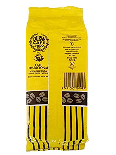 Cafe Duran Tradicional Arabica-Robusta blend ground coffee from Panama with balanced aroma.