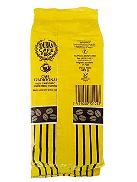 Cafe Duran Tradicional Arabica-Robusta blend ground coffee from Panama with balanced aroma.