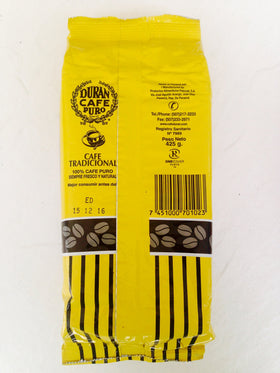 Aroma close-up of Cafe Duran Tradicional Regular grounds in packaging.