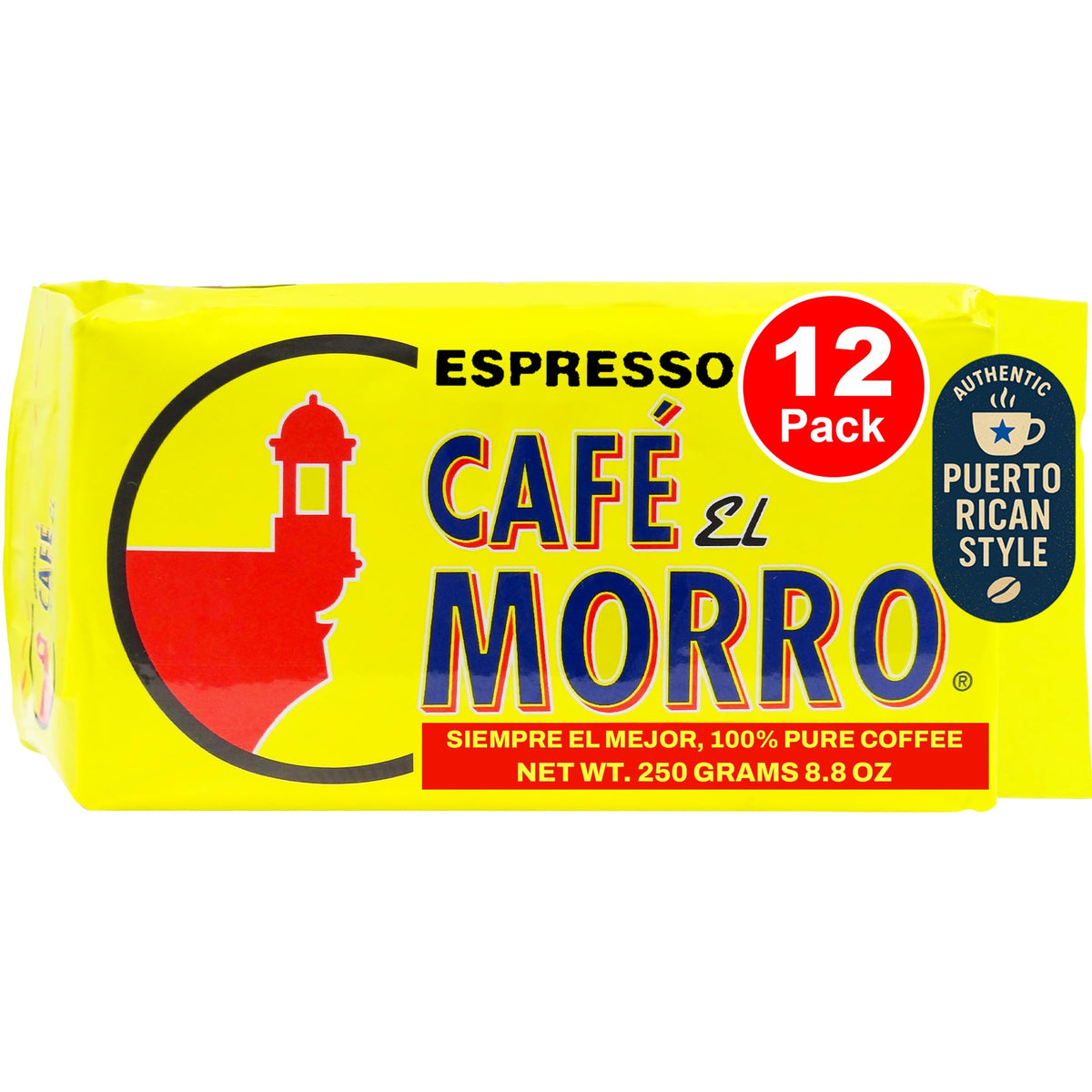 Cafe El Morro premium ground coffee 12-pack packaging preserves freshness for busy mornings.
