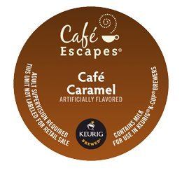 Cafe Escapes Cafe Caramel K-Cup for Keurig brewers; silky caramel flavor for a quick Keurig brew
