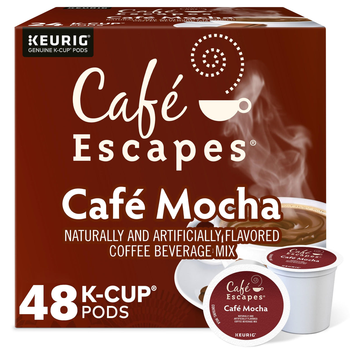 Cafe Escapes Cafe Mocha K-Cup box bundle, 48 pods, convenient at-home brewing