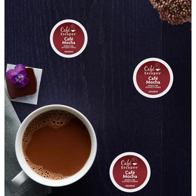 Pouring Cafe Mocha K-Cups releases a rich mocha aroma.