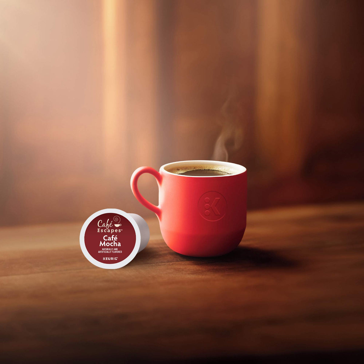 Recyclable packaging symbol on Café Escapes Mocha pod.