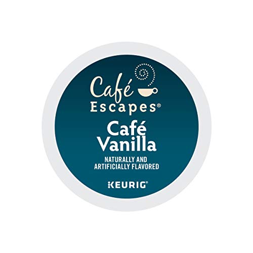 Cafe Escapes Cafe Vanilla K-Cup pod on the counter, ideal for a busy morning.