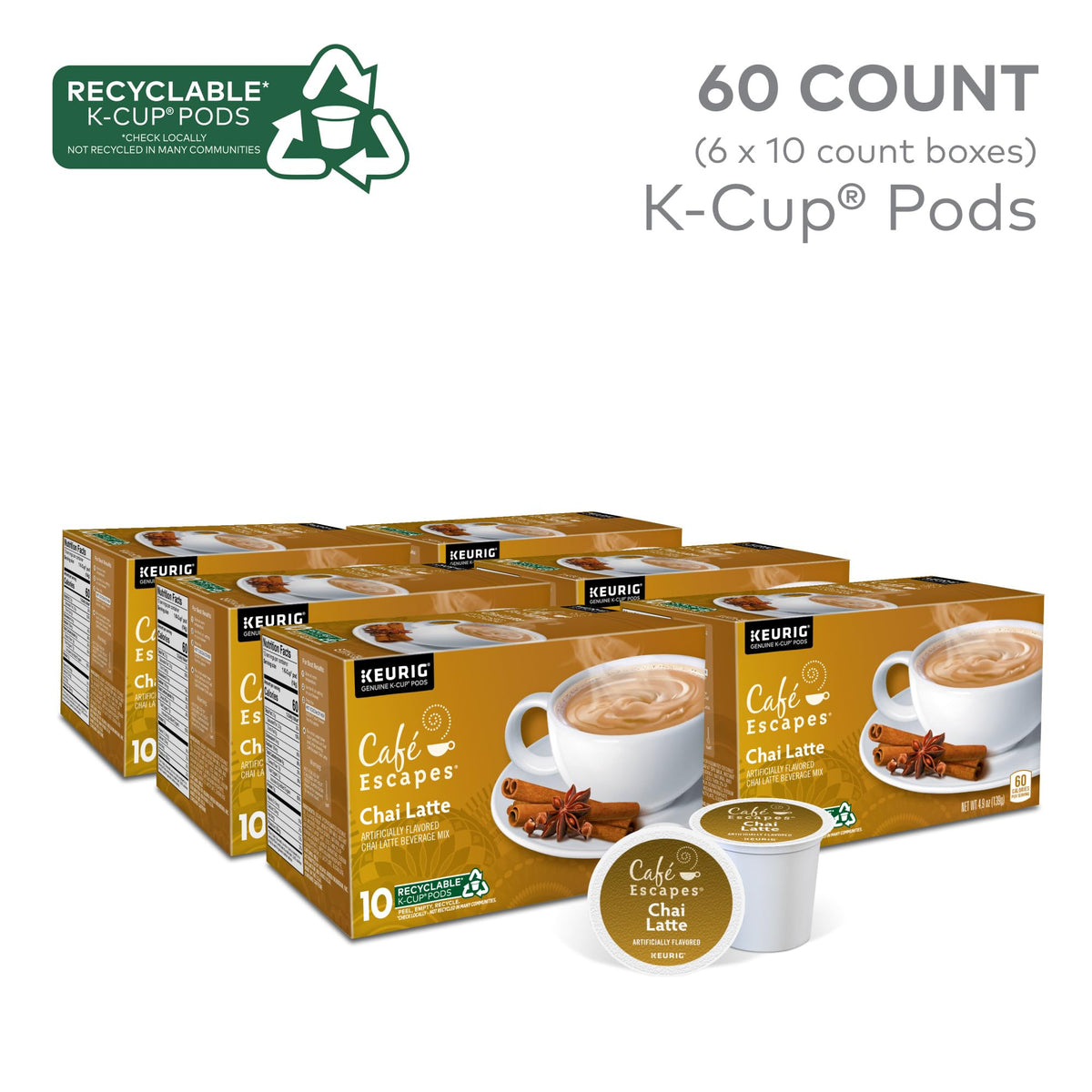 Café Escapes Chai Latte pods arranged for easy daily use