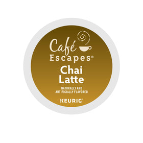 Cafe Escapes chai latte pods close-up, aromatic spices ready for a relaxing break