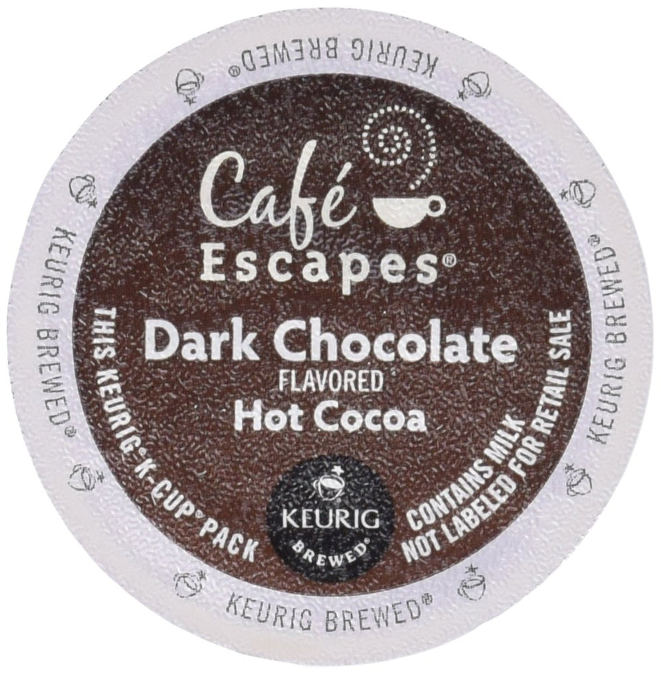 Cafe Escapes dark chocolate hot cocoa K-Cups; rich, cozy mornings.