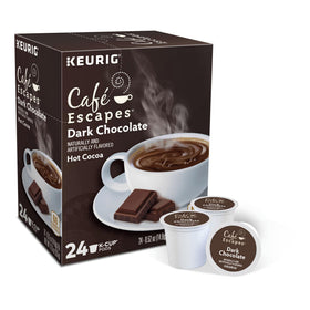 Cafe Escapes dark chocolate hot cocoa in a steaming cup, ideal for a relaxing break.