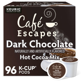 Cafe Escapes dark chocolate hot cocoa pod closeup for a luxurious daily treat