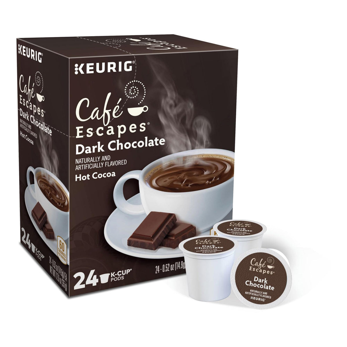 Cafe Escapes hot cocoa mug with steam, perfect for an afternoon pick-me-up.