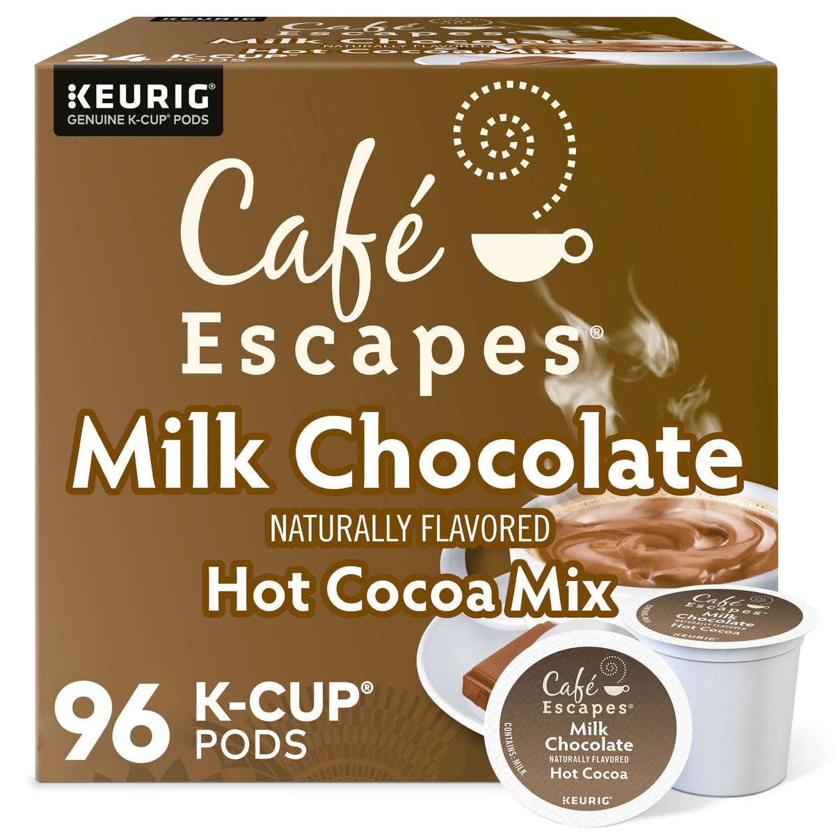 Cafe Escapes milk chocolate hot cocoa K-Cup pod ready for quick cozy breaks