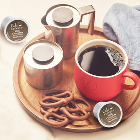 Cafe Escapes recyclable K-Cup pods packaging emphasizing easy recycling