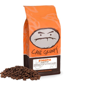 Cafe Grumpy Ethiopia Yirgacheffe bag highlighting farm-to-table origin and rich aroma for home brewing.