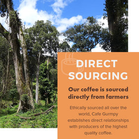Cafe Grumpy farm-to-table label image communicates transparent sourcing and fair trade.