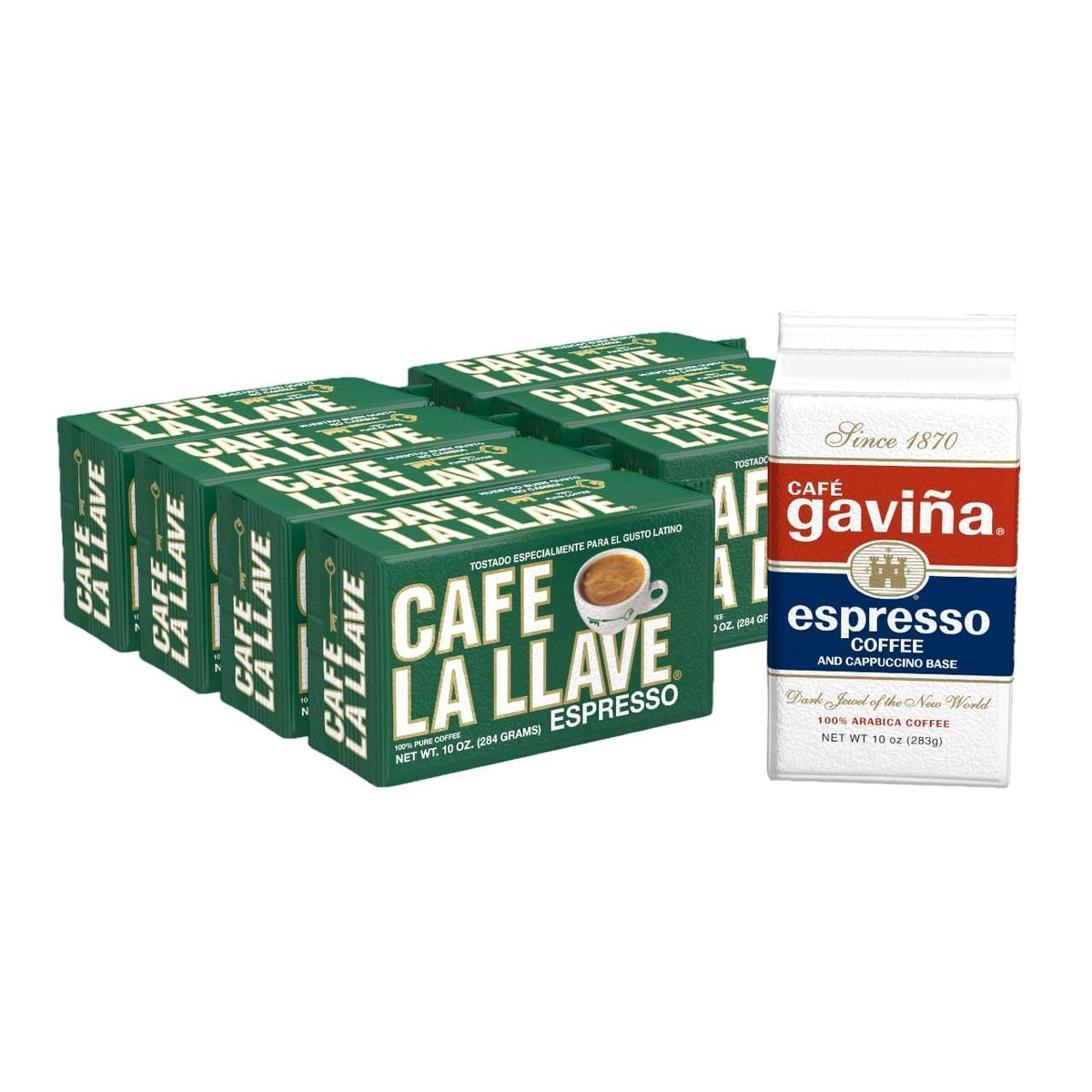 Cafe La Llave dark roast brick closeup for bold espresso at home.