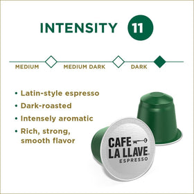 Cafe La Llave dark-roast pods aluminum capsules deliver bold flavor.