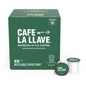 Cafe La Llave espresso-style pods 55-count box for convenient daily use.