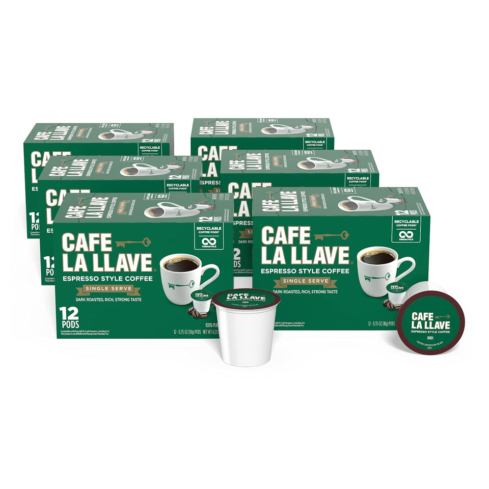 Cafe La Llave espresso-style pods in a 72-count box for quick mornings