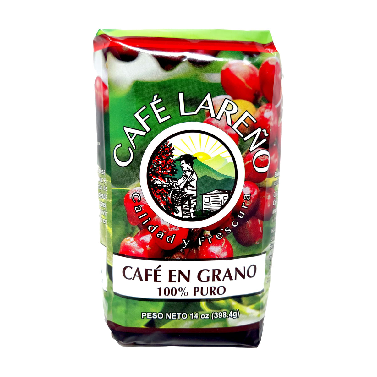 Café Lareño whole-bean packaging front view highlighting freshness and heritage