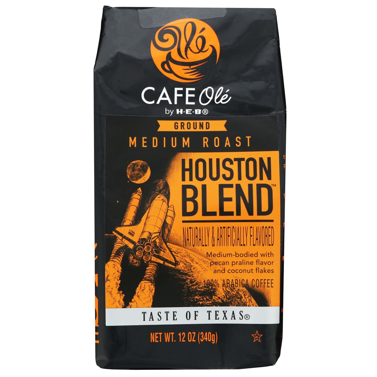 Cafe Ole Houston Blend brewed cup with coconut sweetness, ideal afternoon break.