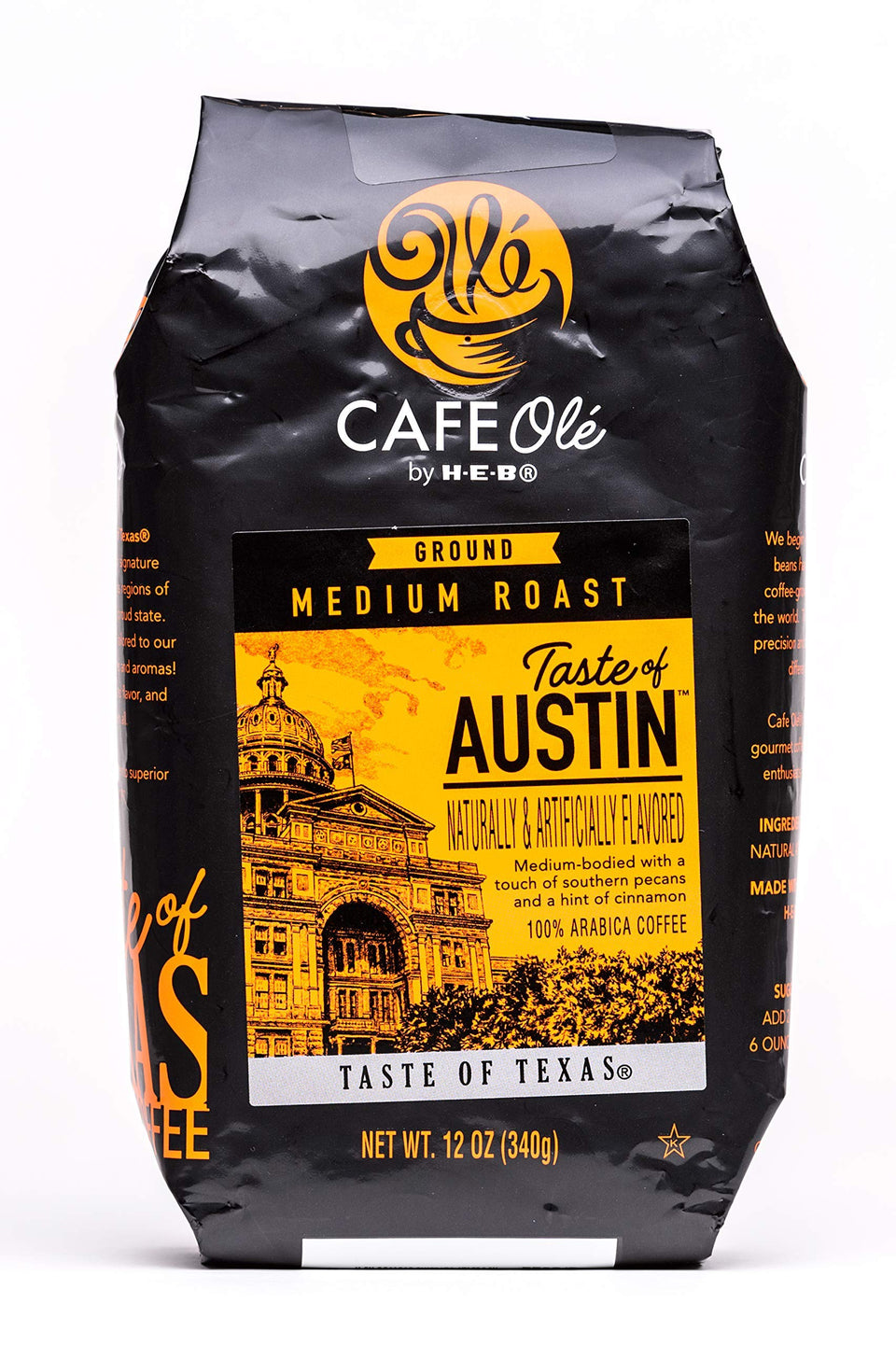 Cafe Ole taste-of-austin-ground-coffee-12oz image shows cinnamon aroma for a comforting morning ritual.