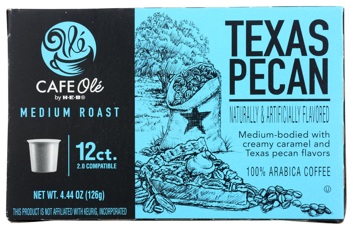 Cafe Ole H.E.B. Texas Pecan 12-count box ready for cozy mornings.