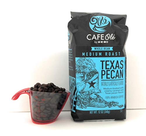 Cafe Ole Texas Pecan whole bean coffee bundle with measure enabling precise brewing