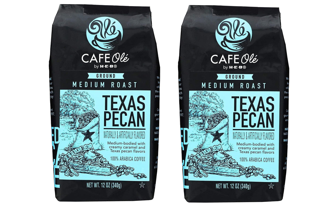 Cafe Ole Texas Pecan Ground Coffee, rich aroma and nutty pecan notes for everyday brewing.