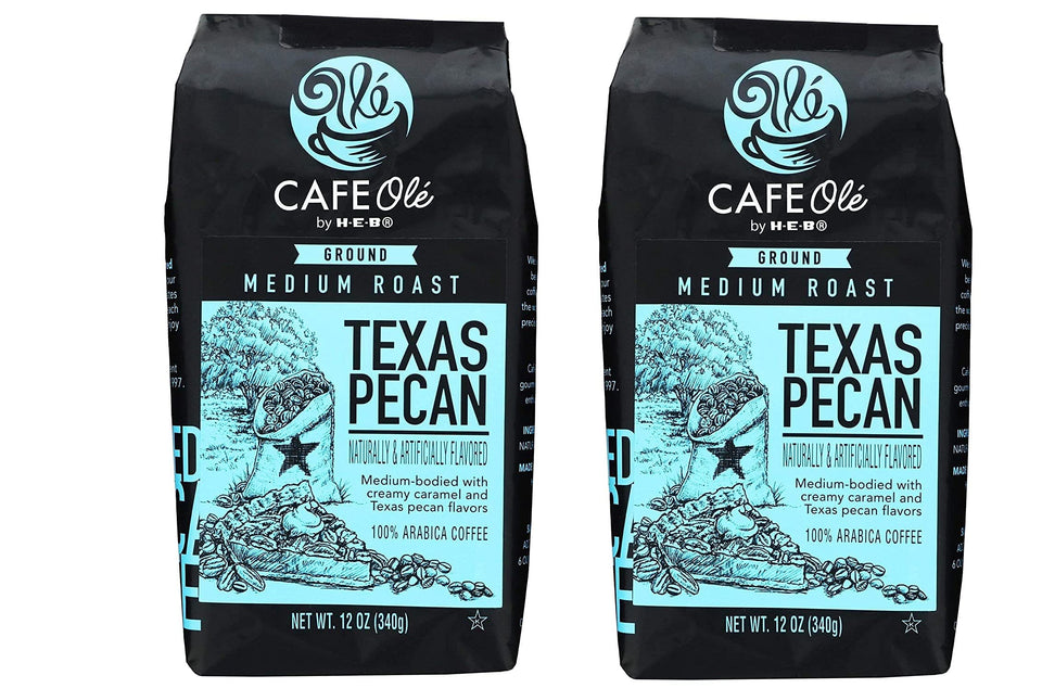 Cafe Ole Texas Pecan Ground Coffee, rich aroma and nutty pecan notes for everyday brewing.