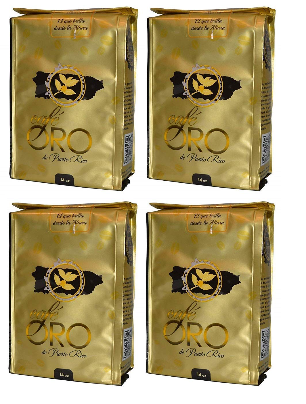 Cafe Oro de Puerto Rico medium dark roast coffee 14oz 4-pack for everyday home brewing.